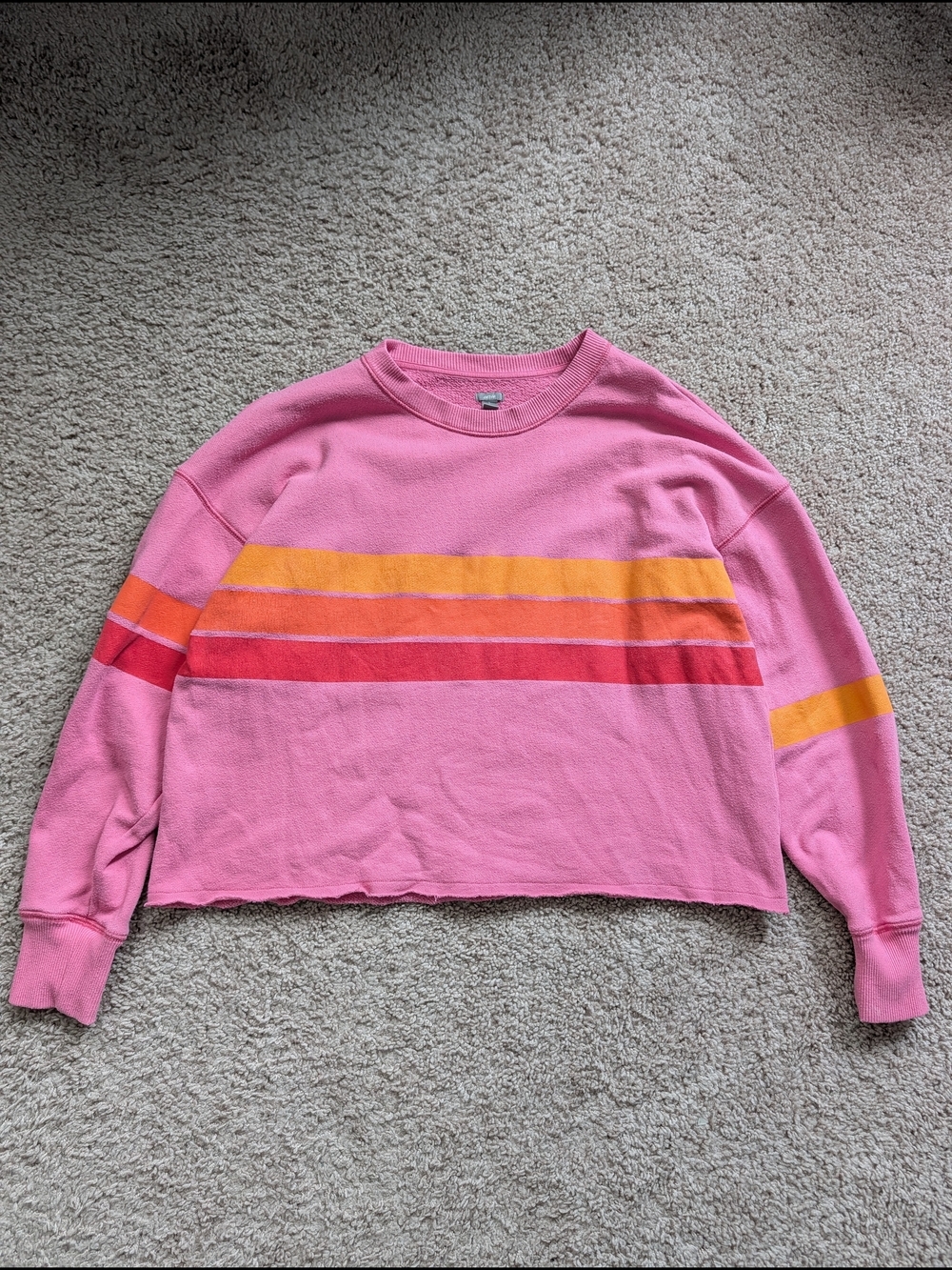 Aerie Womens Pink Striped Cropped Oversized Drop Shoulder Sweater Size Large